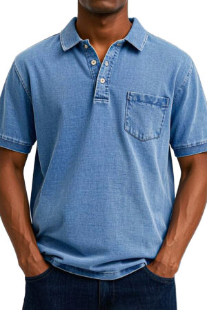Men's Daily Solid Color Vintage Loose Short-sleeved Button-up Polo Shirt