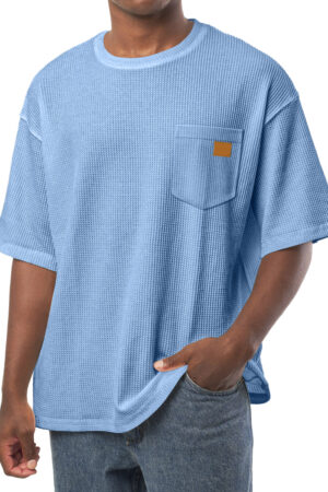 Men's Everyday Waffle Pocket Embroidered Logo Crew Neck Casual Loose Short Sleeve T-Shirt