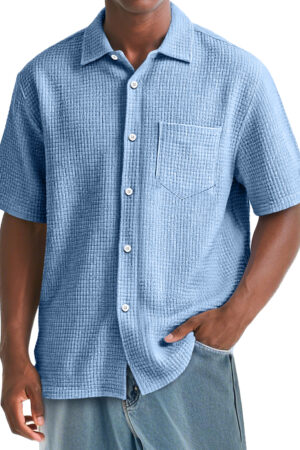 Men's Daily Waffle Texture Casual Pocket Comfort Short Sleeve Shirt