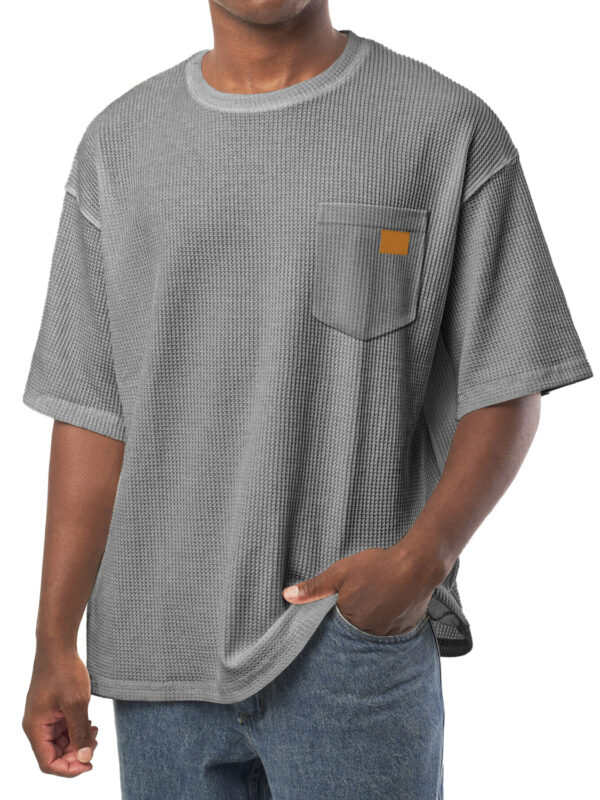 Men's Everyday Waffle Pocket Embroidered Logo Crew Neck Casual Loose Short Sleeve T-Shirt - Image 2