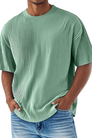 Men's Daily Ribbed Round Neck Casual Solid Color Comfortable Short-sleeved T-shirt