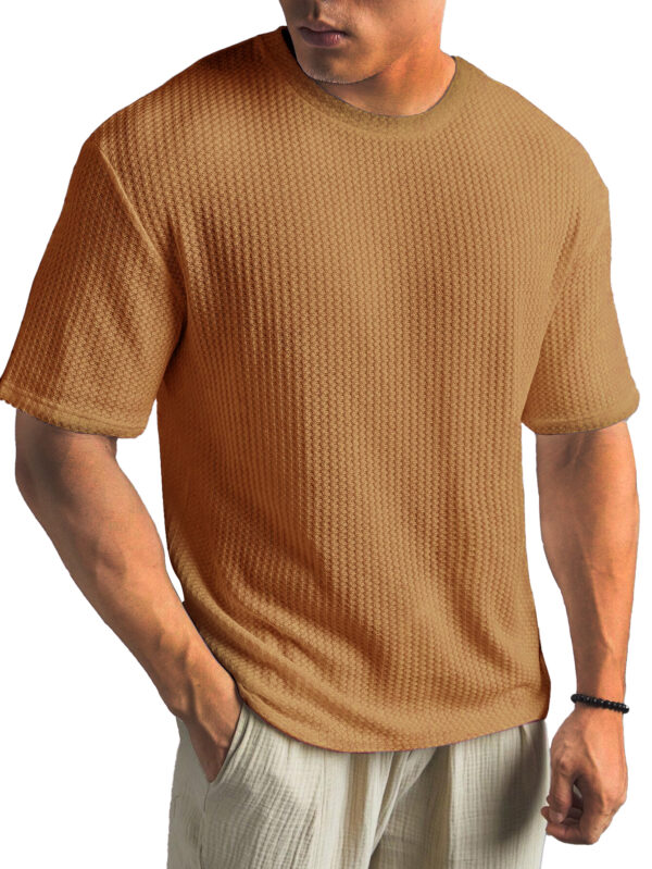 Fashionable Waffle Fabric Round Neck Short-sleeved Bottoming T-shirt
