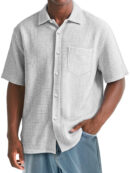 Men's Daily Waffle Texture Casual Pocket Comfort Short Sleeve Shirt