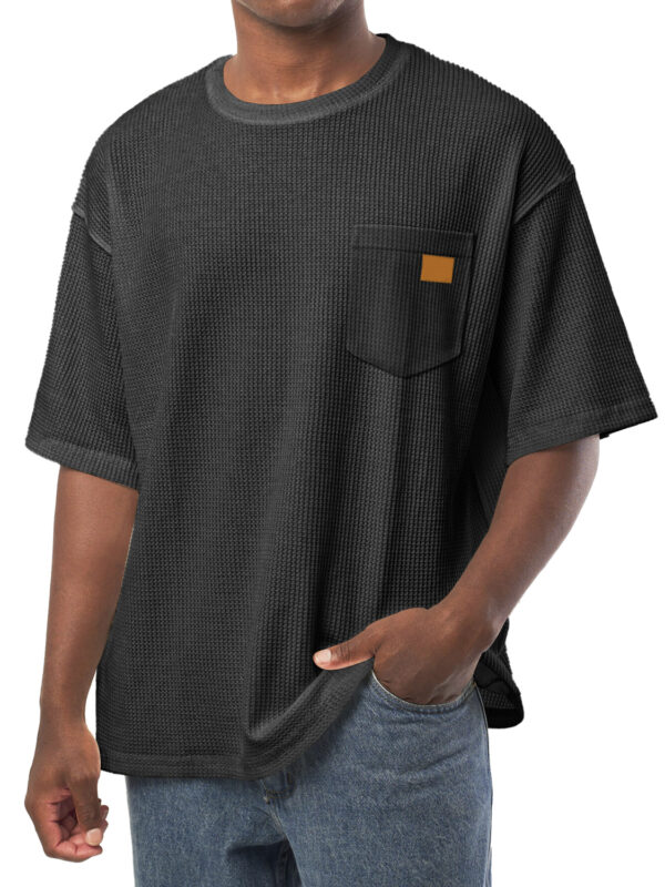 Men's Everyday Waffle Pocket Embroidered Logo Crew Neck Casual Loose Short Sleeve T-Shirt - Image 6
