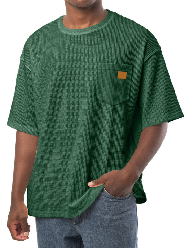 Men's Everyday Waffle Pocket Embroidered Logo Crew Neck Casual Loose Short Sleeve T-Shirt - Image 8
