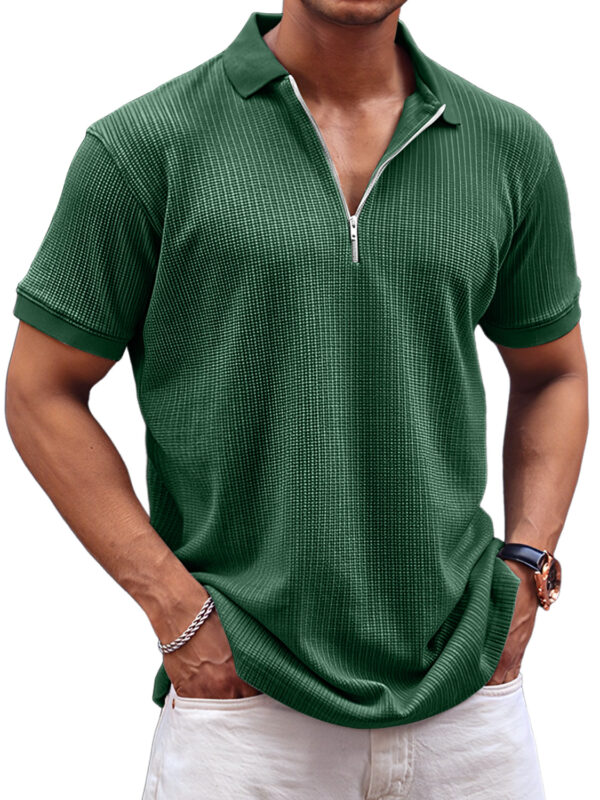 Men's Daily Waffle Casual Lapel Zipper Comfort Short Sleeve POLO Shirt - Image 8