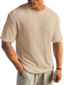 Fashionable Waffle Fabric Round Neck Short-sleeved Bottoming T-shirt