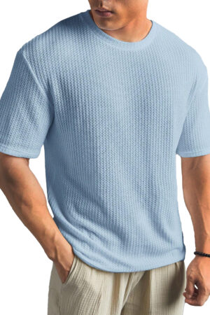 Fashionable Waffle Fabric Round Neck Short-sleeved Bottoming T-shirt