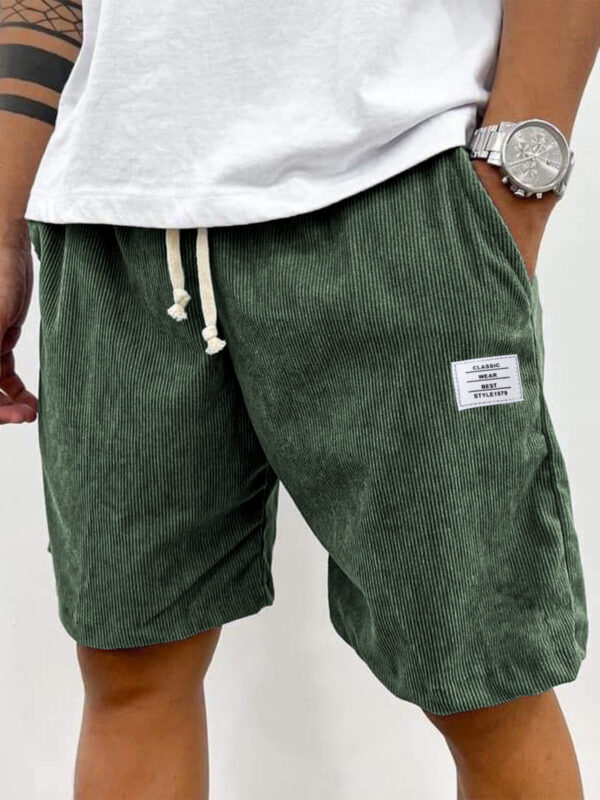 Men's Stylish Corduroy Simple Embroidered Logo Casual Lace-up Loose Shorts - Image 10