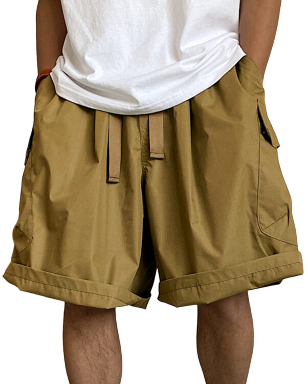 Men's Multi-Pocket Cargo Shorts Breathable Loose Drawstring Quick Drying Shorts with Side Pockets
