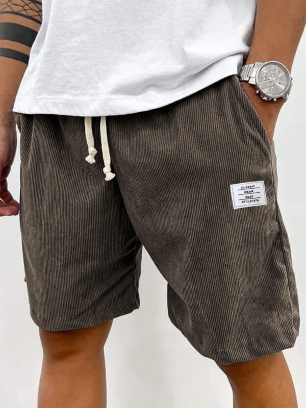 Men's Stylish Corduroy Simple Embroidered Logo Casual Lace-up Loose Shorts - Image 9