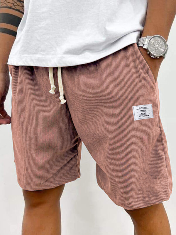 Men's Stylish Corduroy Simple Embroidered Logo Casual Lace-up Loose Shorts - Image 11