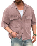 Men's Stylish Practical Double Pocket Vintage Dyed Distressed Short Sleeve Shirt