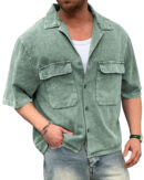 Men's Stylish Practical Double Pocket Vintage Dyed Distressed Short Sleeve Shirt