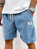 Men's Stylish Corduroy Simple Embroidered Logo Casual Lace-up Loose Shorts