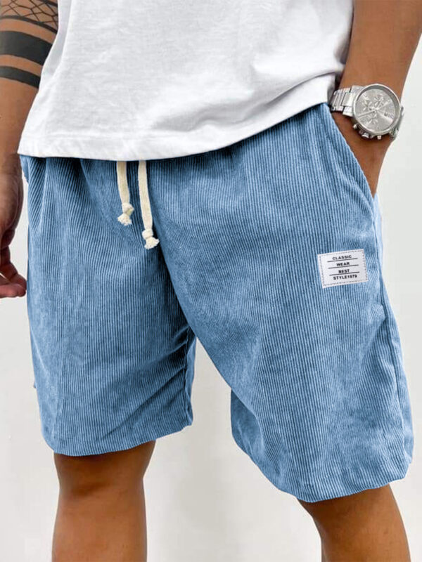 Men's Stylish Corduroy Simple Embroidered Logo Casual Lace-up Loose Shorts - Image 5