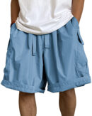 Men's Multi-Pocket Cargo Shorts Breathable Loose Drawstring Quick Drying Shorts with Side Pockets